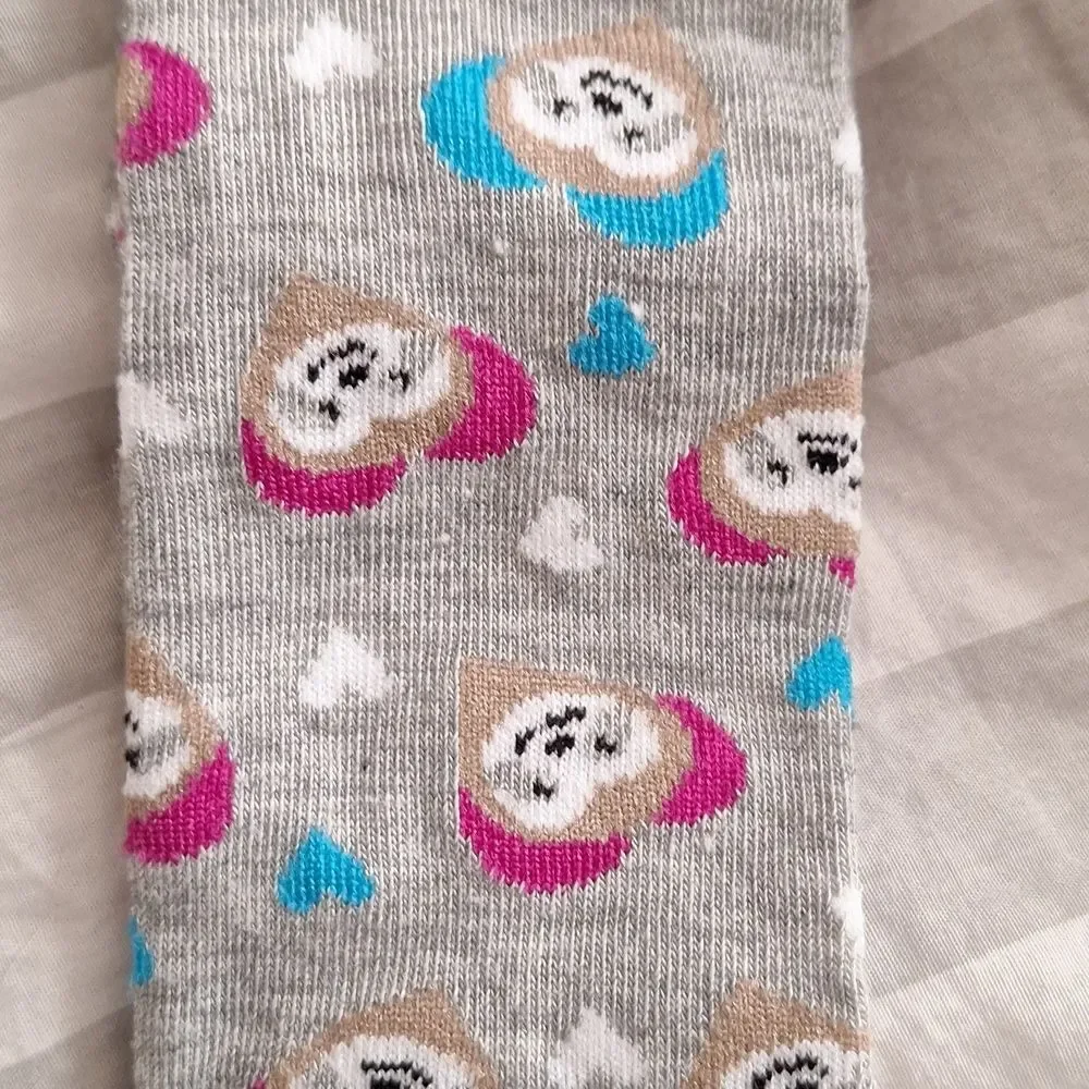 Gray pink blue Sloth knee high socks